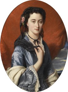 彼女の髪にバラを持つ女性の肖像画 作： workshop of Franz Xaver Winterhalter